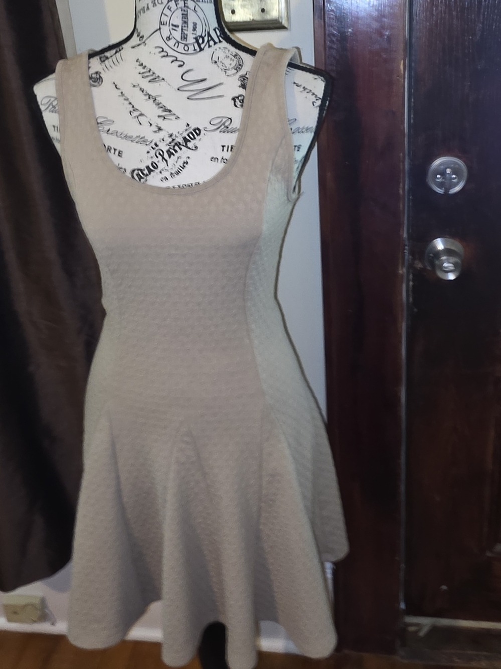 Beware Sleeveless Textured Fit-and-Flare Dress in Beige Small